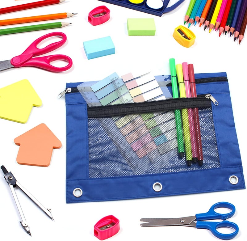 Cinvo Pencil Pouch 3 Ring Binder Pouch Zippered Pencil Case Canvas Pencil Bag with 2 Compartments (Set of 2, Black and Blue) - Image 5